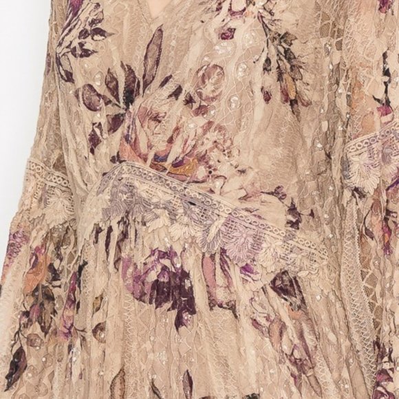 NEW ORIGAMI all lace lined MAXI DRESS western hippie gypsy SM-3X roses MAGNOLIA - Picture 3 of 6